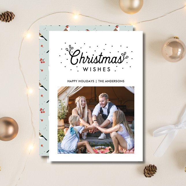 Cartão De Festividades Natal Deseja Foto da Família Boho Bird (Christmas Wishes Boho Bird Family Photo Christmas Holiday Card)