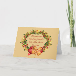 Cartão De Festividades Natal deseja Holly Berry Wreath para o Doutor