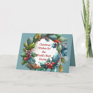 Cartão De Festividades Natal deseja Holly Berry Wreath para o Doutor