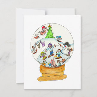 Cartão De Festividades Natal - Diversão de Inverno no Globo de Neve