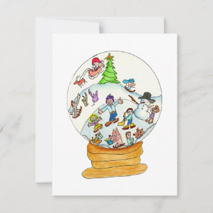 Cartão De Festividades Natal - Diversão de Inverno no Globo de Neve