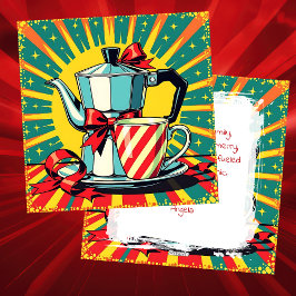 Cartão De Festividades Natal Divertido, Café e Pânico Pop Art Humorístico