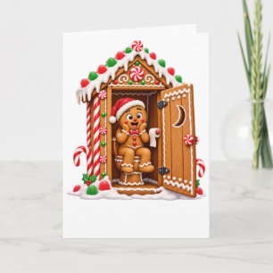 Cartão De Festividades Natal divertido com Casa de Pão de Mel e Sanitário
