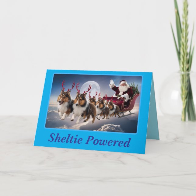 Cartão De Festividades Natal Divertido com Sheltie (Frente)