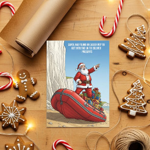 Cartão De Festividades Natal Divertido do Papai Noel de Barco