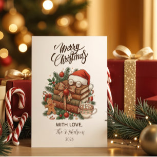 Cartão De Festividades Natal do Amante de Livros Antigos