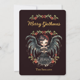 Cartão De Festividades Natal do Anjo Gótico Escuro