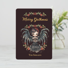 Cartão De Festividades Natal do Anjo Gótico Escuro