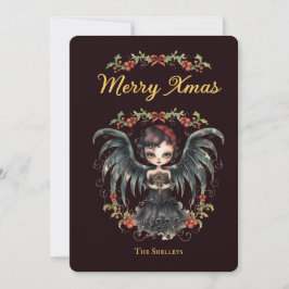 Cartão De Festividades Natal do Anjo Gótico Escuro