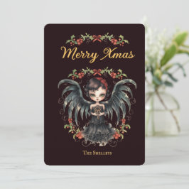 Cartão De Festividades Natal do Anjo Gótico Escuro