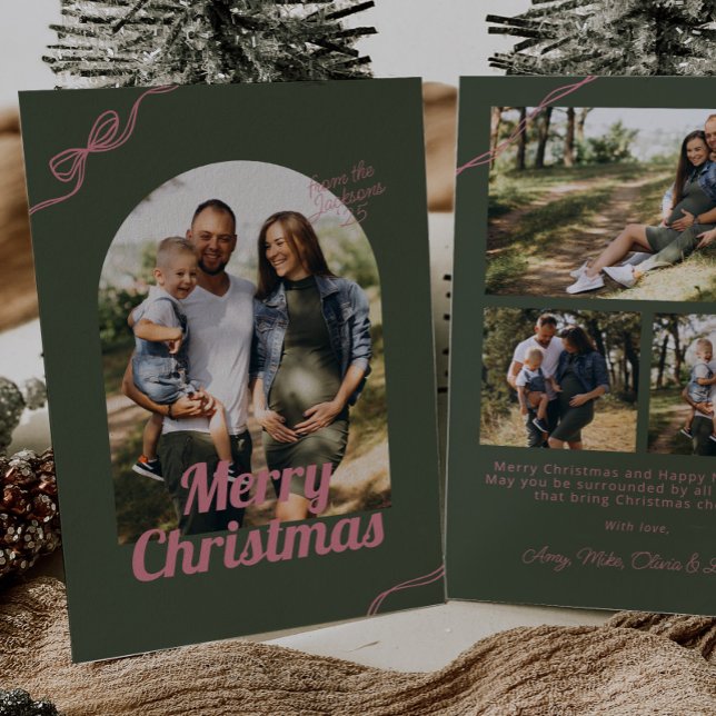 Cartão De Festividades Natal do Arch do Arco Verde e Rosa Retroativo (Criador carregado)