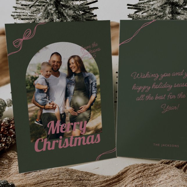 Cartão De Festividades Natal do Arch do Arco Verde e Rosa Retroativo (Criador carregado)