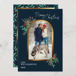 Cartão De Festividades Natal do Arch Personalizado da Folhagem de inverno