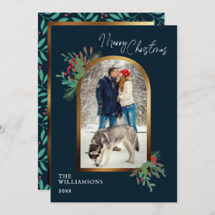 Cartão De Festividades Natal do Arch Personalizado da Folhagem de inverno