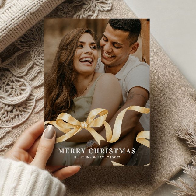 Cartão De Festividades Natal do Arco de fita Dourado (Criador carregado)