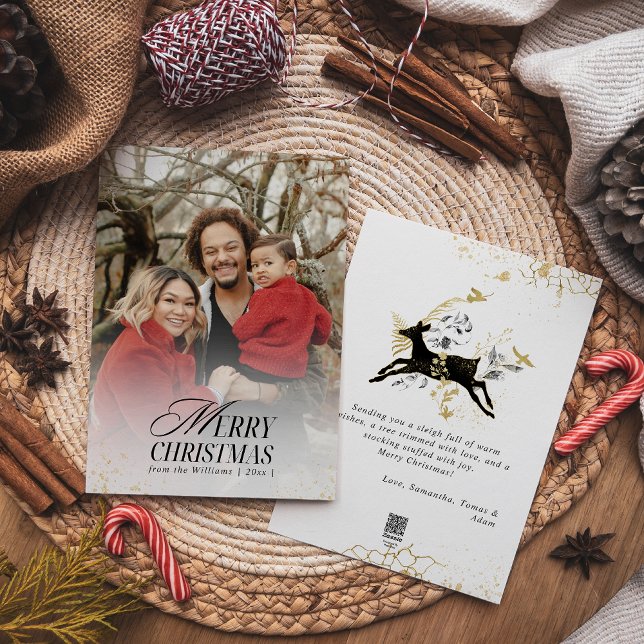 Cartão De Festividades Natal do Arco Floral Dourado e Preto (Criador carregado)