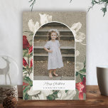 Cartão De Festividades Natal do Arco Fotográfico de Florais Russos bonito<br><div class="desc">Este belo cartão com fotos de Natal apresenta um design de flores pintadas (flores de maçã) em vermelho, branco e verde sobre uma burvolta como fundo. Sua foto se destaca em um quadro em forma de arco. Fácil de personalizar para cartões de na moda enviados para a família e amigos!...</div>