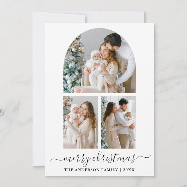 Cartão De Festividades Natal do Arco Fotográfico do Script de Caligrafia  (Frente)