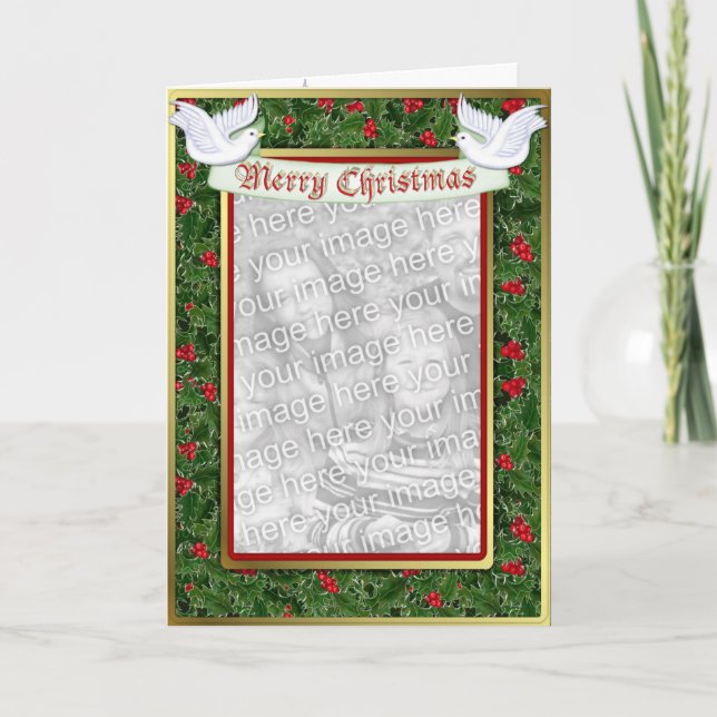 Cartão De Festividades Natal do azevinho e da pomba (Frente)