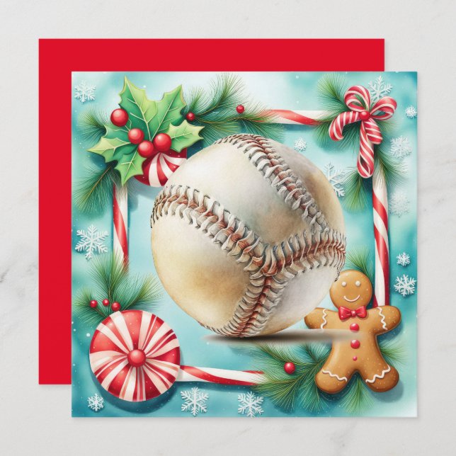 Cartão De Festividades Natal do Baseball (Frente/Verso)