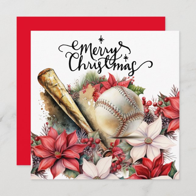Cartão De Festividades Natal do Baseball (Frente/Verso)