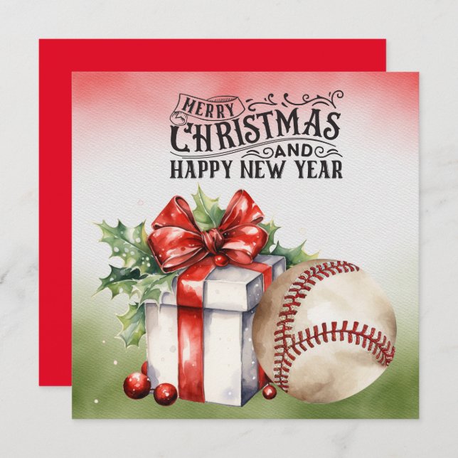 Cartão De Festividades Natal do Baseball (Frente/Verso)