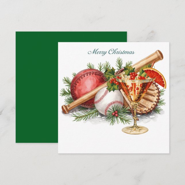 Cartão De Festividades Natal do Baseball (Frente/Verso)