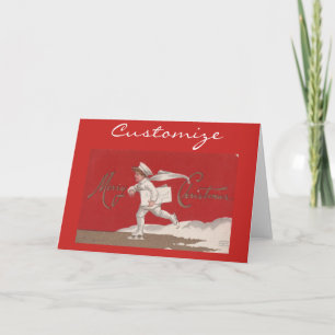 Cartão De Festividades Natal do Boy Sking Vintage Thunder_Cove