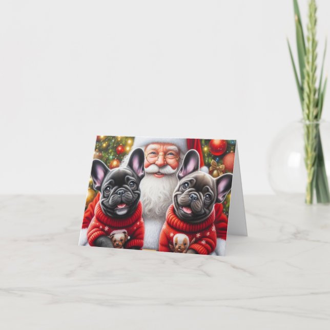 Cartão De Festividades Natal do Bulldog Francês (Frente)