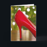Cartão De Festividades Natal do Calçado Vermelho<br><div class="desc">Calçado vermelho de salto alto com as luzes de anzol da árvore de Natal.</div>