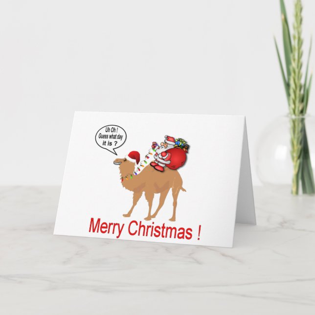 Cartão De Festividades Natal do Camelo Hump Day com Papais noeis (Frente)