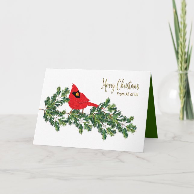 Cartão De Festividades Natal Do Cardeal Pine Vermelho Americano (Frente)
