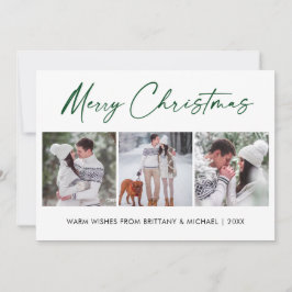 Cartão De Festividades Natal do Casal de Fotografias do Calligrafia Green