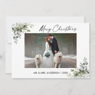 Cartão De Festividades Natal do Casal Greenery Script de Tinta Caligráfi