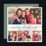 Cartão De Festividades Natal do Elegant 4 Photo Collage Green Script<br><div class="desc">Cartão de Feriado de Colagem de Foto do Moderno Minimalista Elegante Verde "Feliz Natal". Este festivo e caprichoso mimalista, quatro (4) modelo de cartão de feriado mostra uma bonito colagem fotográfica e diz "Feliz Natal"! O texto de saudação do "Feliz Natal" é escrito em uma bela caligrafia ou tipografia do...</div>
