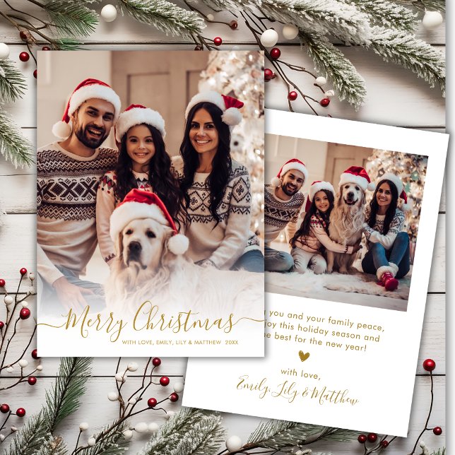 Cartão De Festividades Natal do Elegant Modern Dourado Script 2 Fotográfi (Criador carregado)