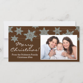 Cartão De Festividades Natal do Floco de Neve Azul Moderno Castanho