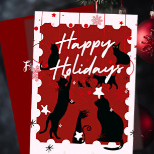 Cartão De Festividades Natal do gato preto 