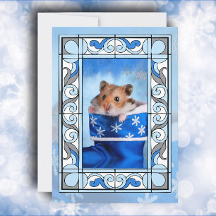 Cartão De Festividades Natal do Hamster de Vidro Azul