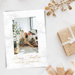 Cartão De Festividades Natal do Mármaco Branco da Cinza Moderna<br><div class="desc">Cartão de Férias de Natal com Duas Fotografias para o Mármaco Branco da Cinza Moderna</div>