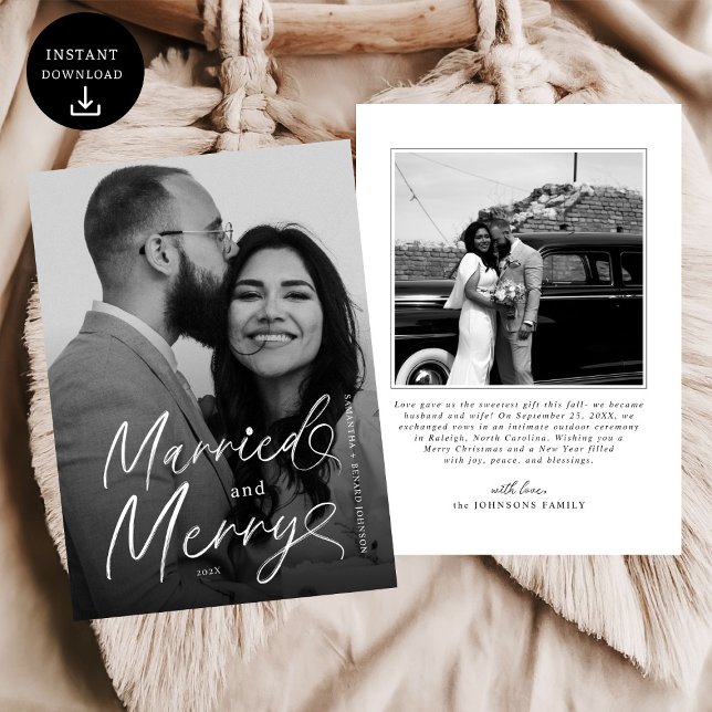 Cartão De Festividades Natal do moderno casado e Feliz de novo roteiro (Criador carregado)