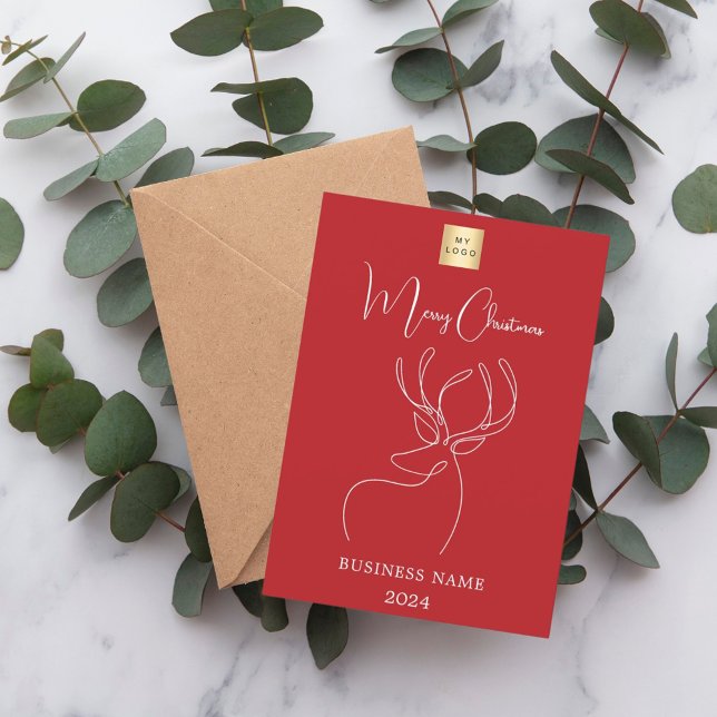 Cartão De Festividades Natal do negócio dos abstrato-renas brancos vermel (Criador carregado)
