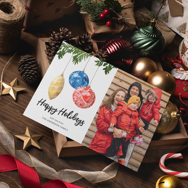 Cartão De Festividades Natal do Ornament de Árvore de Aquarela (Criador carregado)