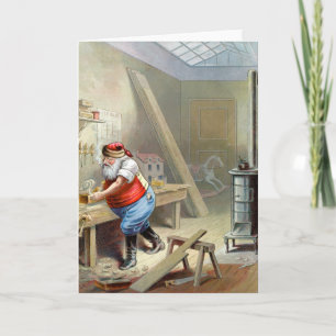 Cartão De Festividades Natal do pai em sua oficina