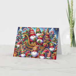 Cartão De Festividades Natal do Papai Noel e dos Gnomos Elfos