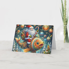 Cartão De Festividades Natal do Papai Noel Montado em Peixe