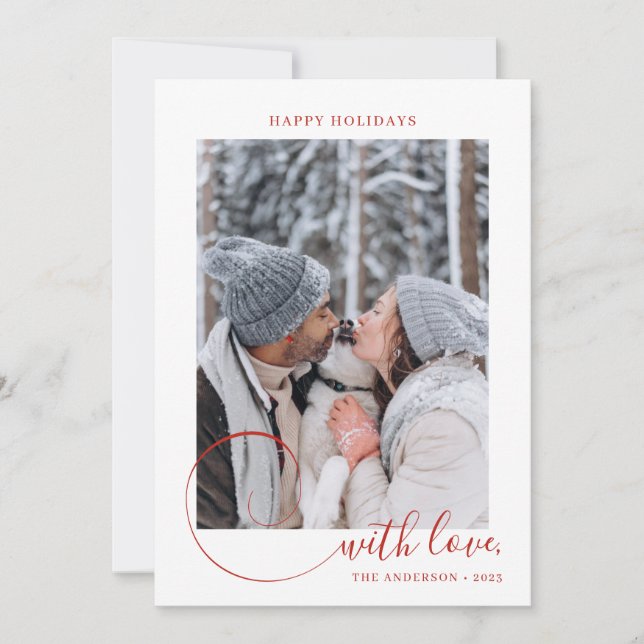 Cartão De Festividades Natal do Script de Caligrafia Moderna Vermelho 3 F (Frente)