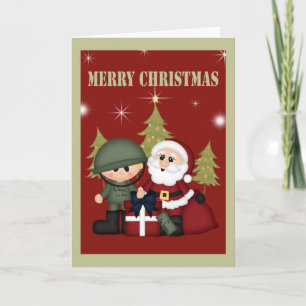 Cartão De Festividades Natal do Soldado Militar e Papai Noel
