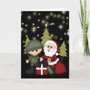 Cartão De Festividades Natal do Soldado Militar e Papai Noel