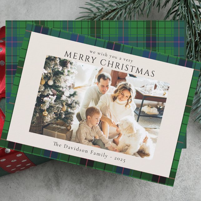 Cartão De Festividades Natal do Tartan Personalizado da Foto de xadrez (Plaid Photo Custom Tartan Christmas Holiday Card)